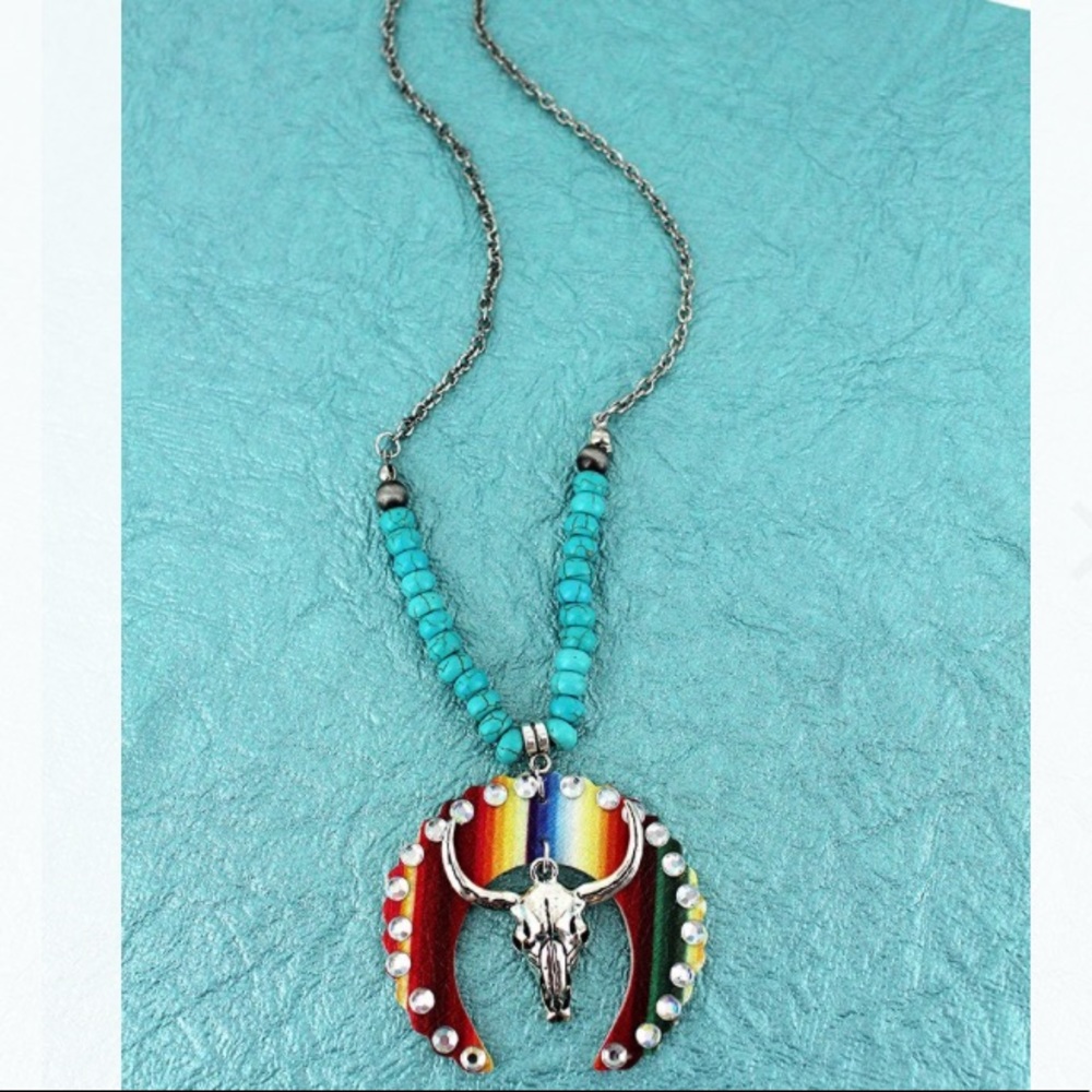 🌻 BOHO SERAPE CRESCENT STEER SKULL NECKLACES 🌻